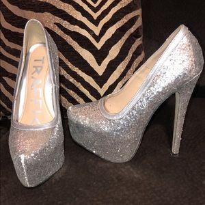 Silver glitter heels